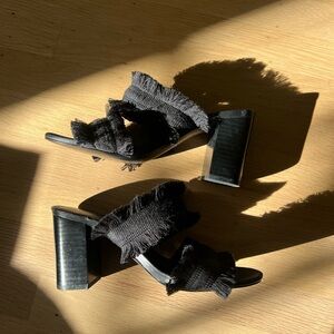 Country Road Black Fringed Mules